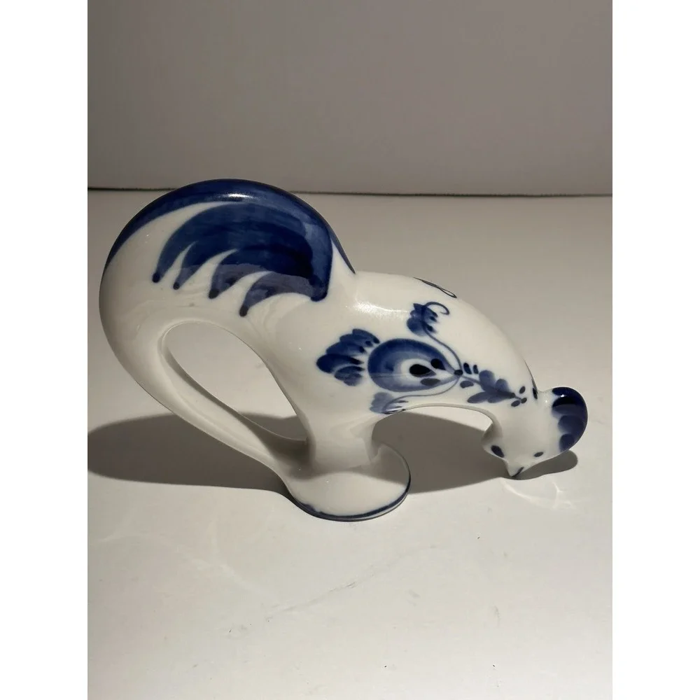 Gzhel Handpainted U.S.S.R. Russian Porcelain Blue And White Chicken Figurine